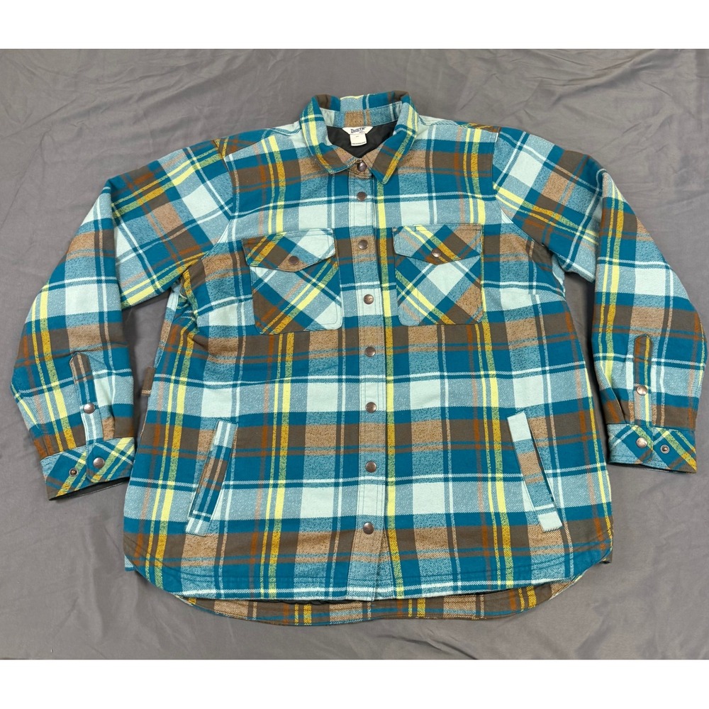 Duluth Trading Co Womens XL Quilted Flannel Shirt Jacket Plaid Teal